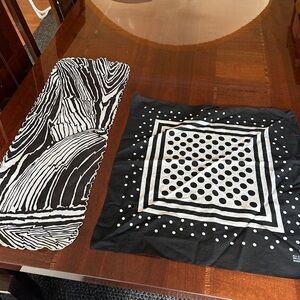 Black and White Patterned Scarves Set 21“ x 21“ polkadot and 11“ x 28“ zebra